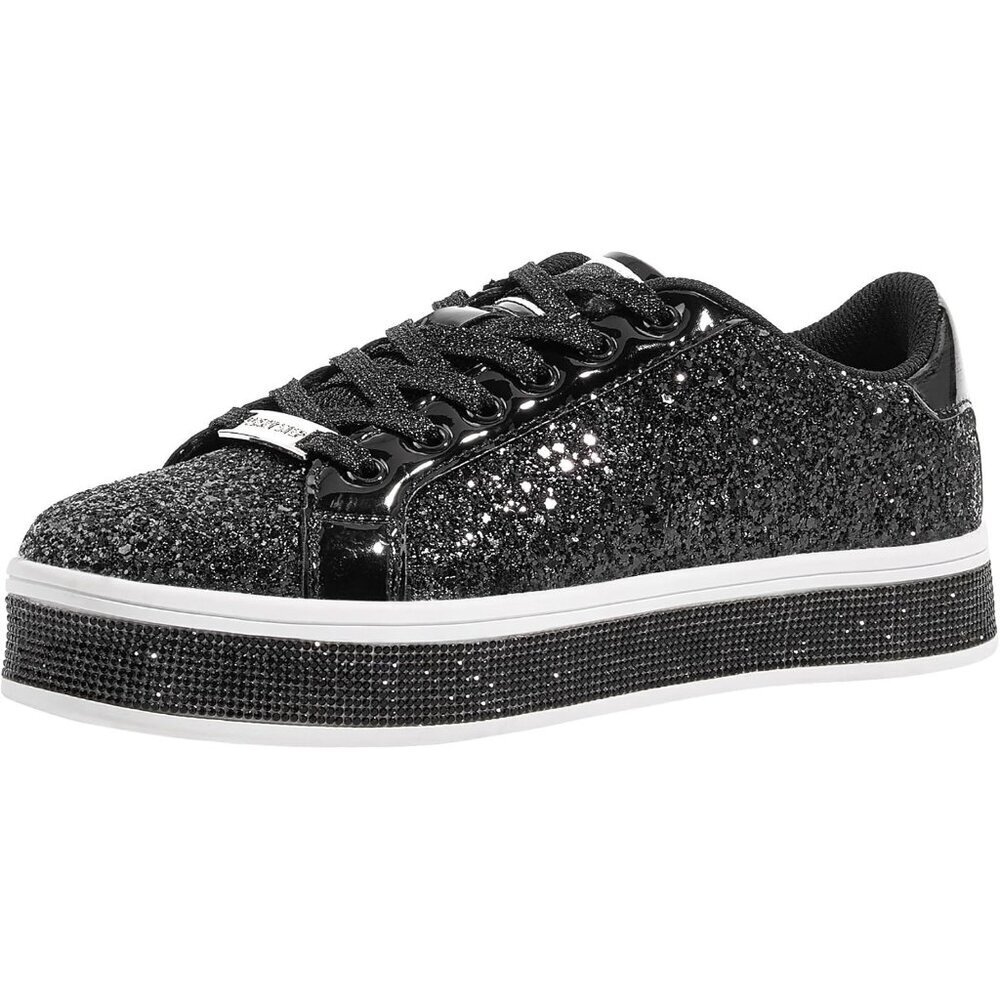 Women's Black Platform Glitter Sparkly Bling Shiny Dressy Bedazzled Sneakers
